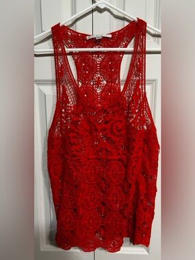 Orangish/Red Crochet Lace Sleeveless Tank